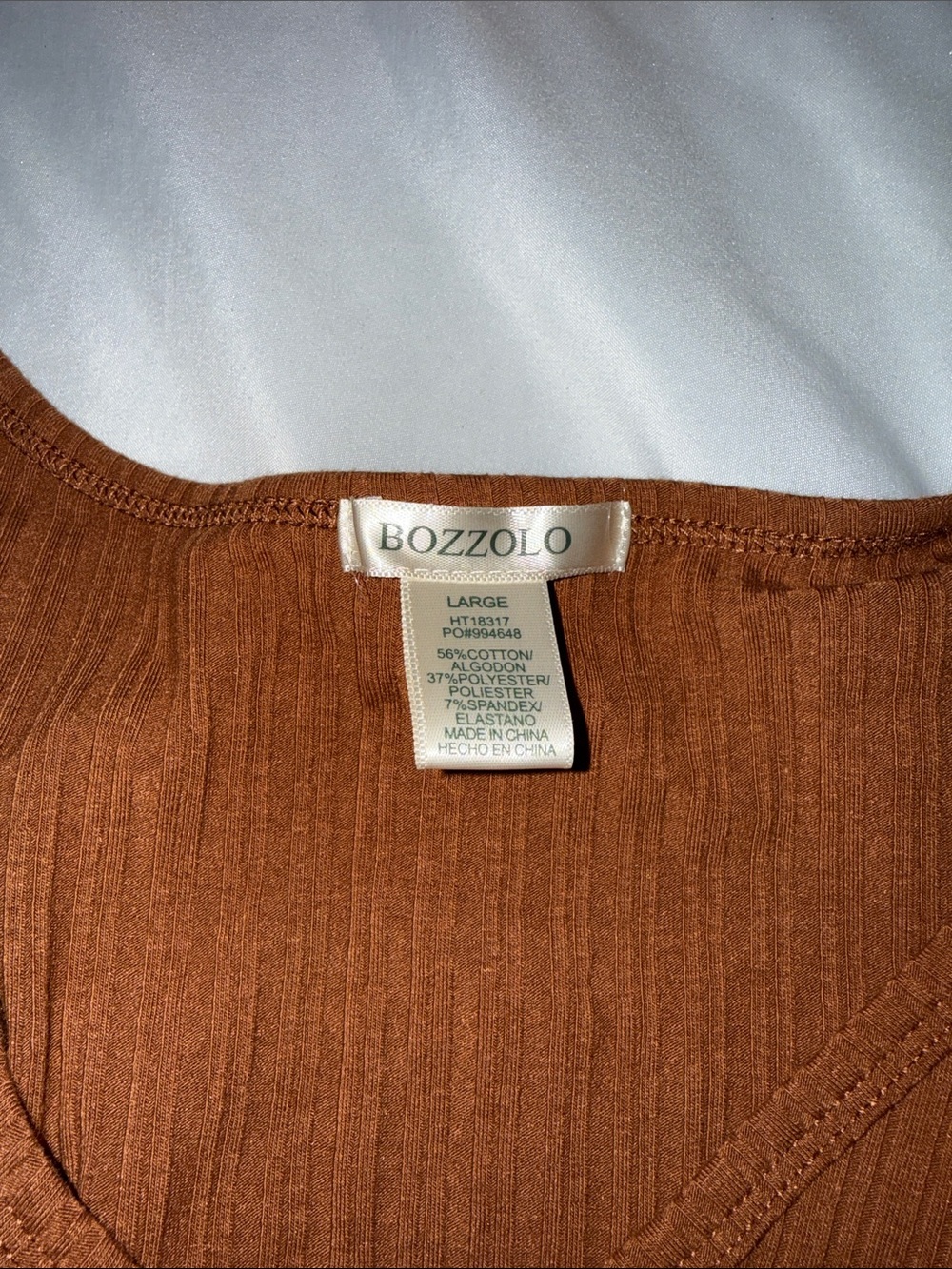Bozzolo Rust Brown Ribbed V-Neck Crop Top - Picture 2 of 2